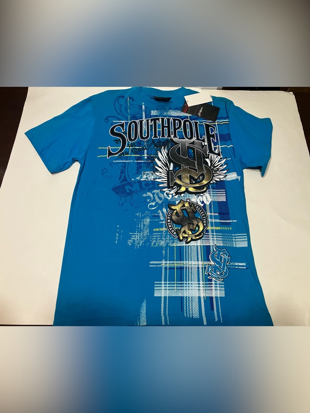 Southpole Mens Graphic Print Tee Blue Crew Neck Short Sleeve Size M Y2K NWT